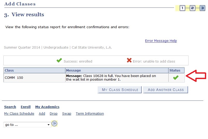 Screenshot showing Example Result Message Class 16028